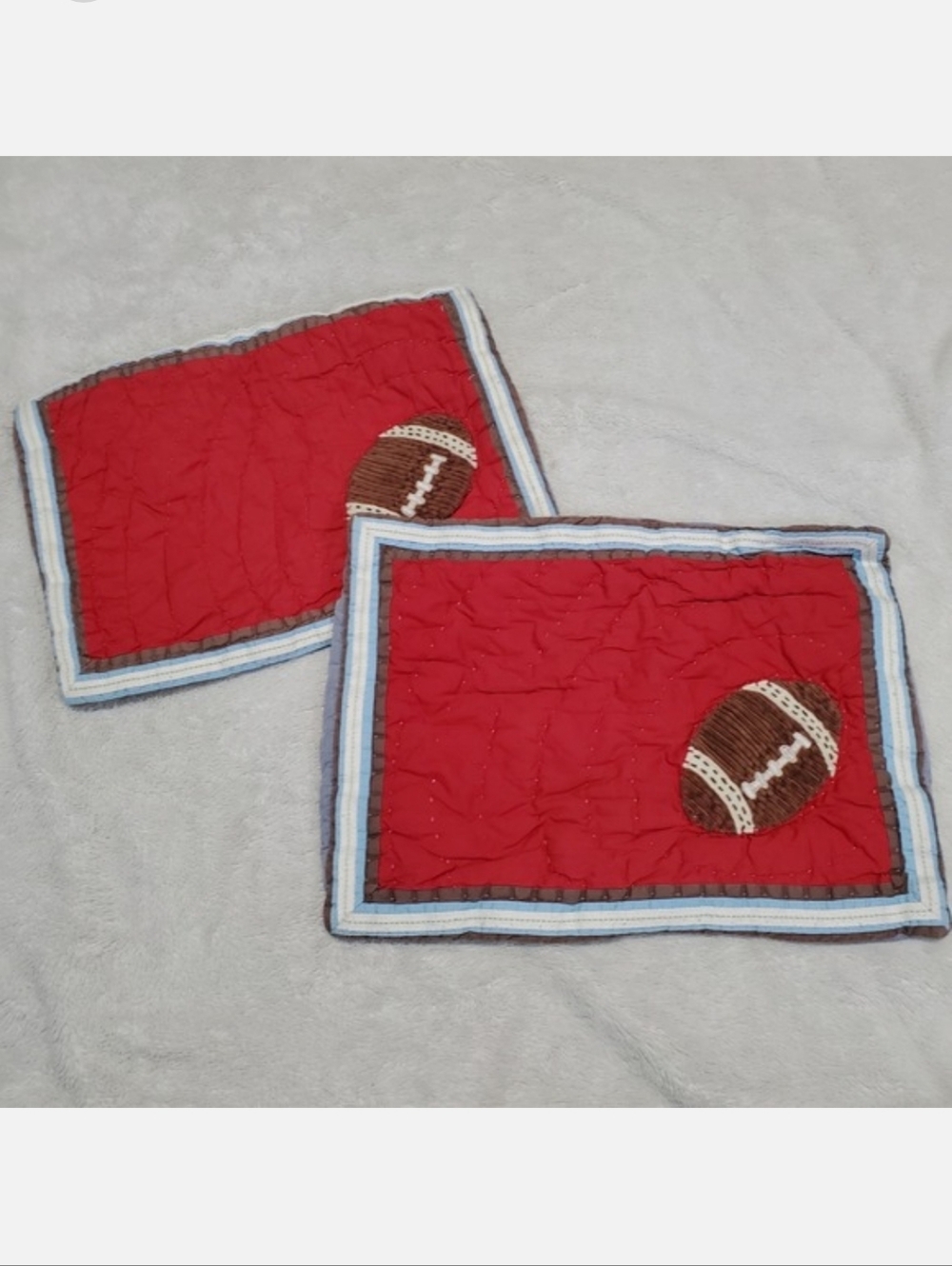 Pottery Barn Kids Red Quilted Football Toddler Crib‎ Pillow Sham Cover Set Pair